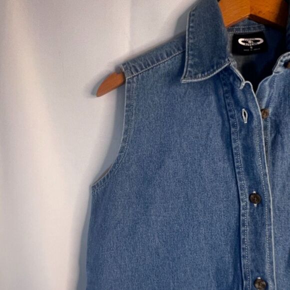 Three Rivers Denim Blue Sleeveless Button Front Cotton Denim Shirt Size Small - Picture 4 of 9